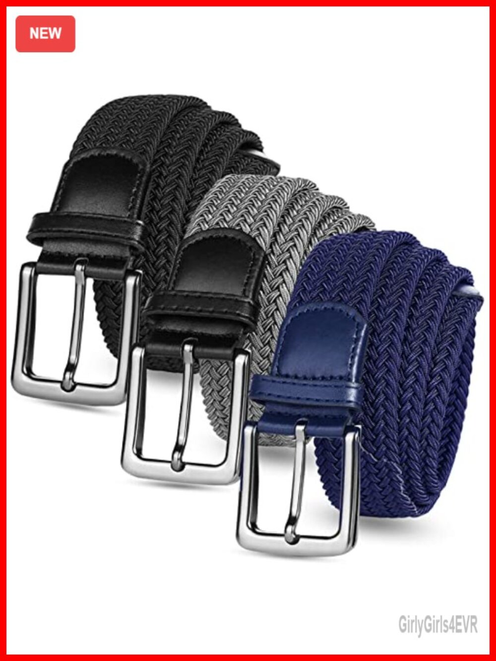 Stretch Woven Polyester Belts for Men Women 3 Pack Golf Hiking